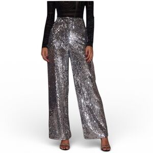 Metallic Wide-Leg Sequin Pants Size 2